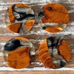 Clear Black Resin River Wood Drink Coasters Set of 4 House Housewarming Gift